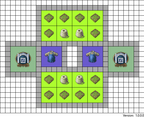 Layout 3 with 4 sheep farms and 2 framework knitters. This is paired with a warehouse for easier distribution
