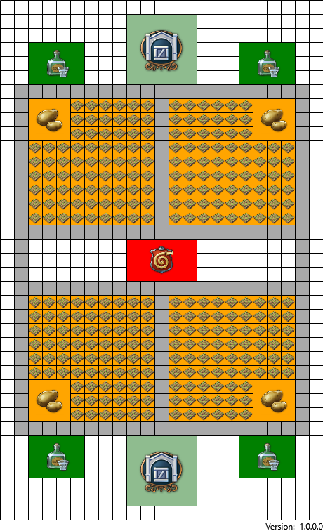Layout 2 with 4 potato farm, 4 Schnapps distillery. Also includes a Fire station to reduce risk of fire. 