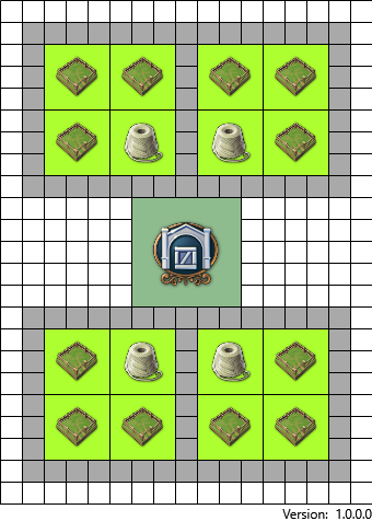 4 sheep farms with a warehouse in the middle